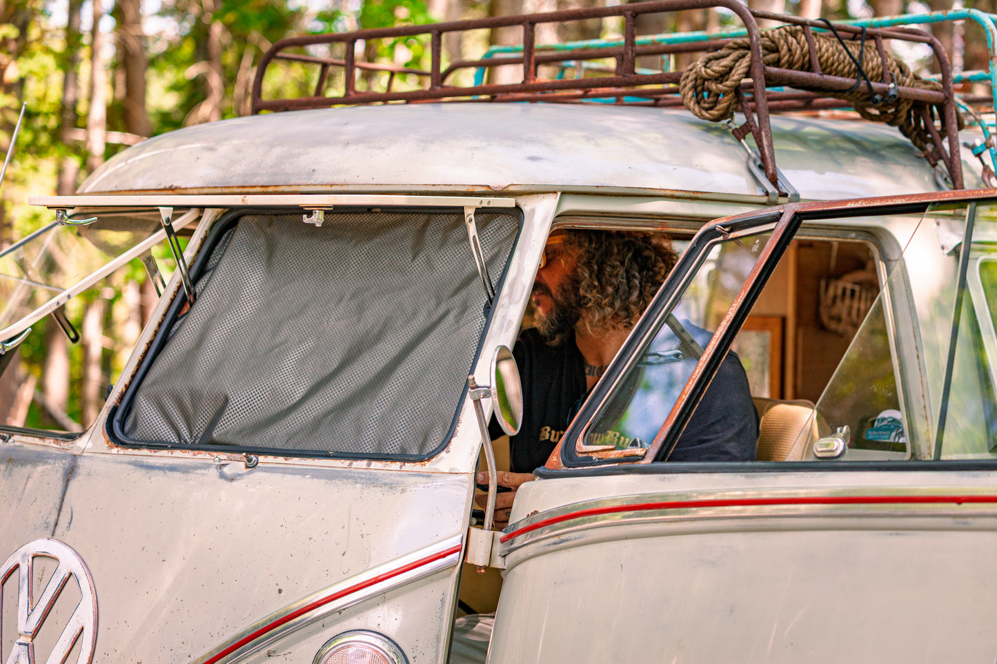 Split Window VW Bus 4-Piece Hemp Magnetic Blackout Front Curtain Set | 1949–1967
