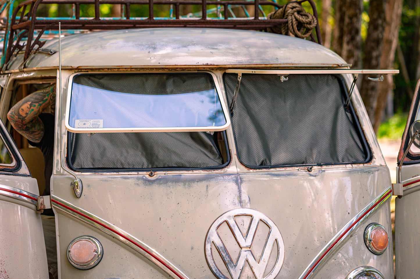 Split Window VW Bus 4-Piece Hemp Magnetic Blackout Front Curtain Set | 1949–1967